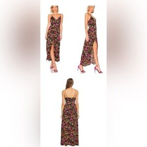 ASTR the Label Black and Pink Floral Maxi Dress w/ Ruching